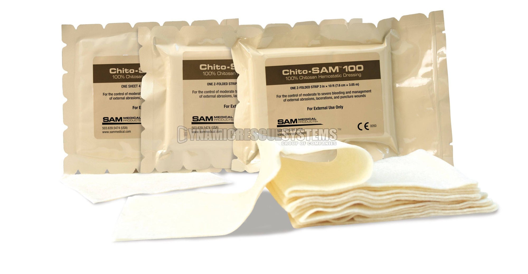 Chito-SAM 100 - Z-Fold Hemostatic Dressing - Dynamic Rescue Systems - Dynamic Rescue
